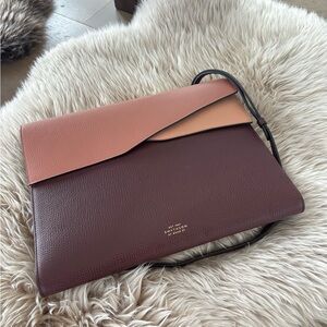 Smythson Two-Tone Leather Roomy Clutch in Burgundy and Pink